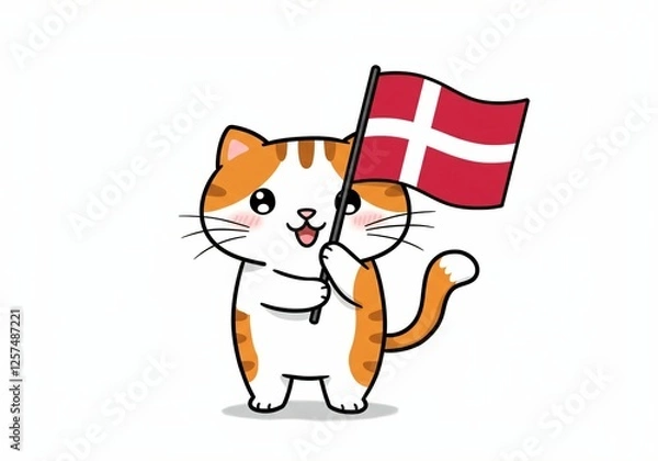 Obraz Cartoon Cat with Danish Flag