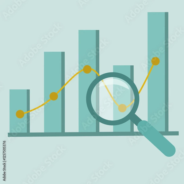 Fototapeta Magnifier business graph vector illustration. 