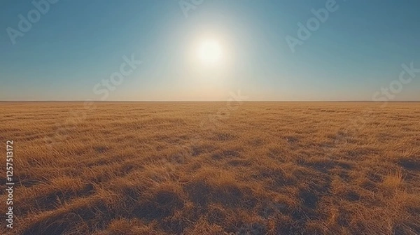 Obraz Expansive golden grassland under a bright sun, showcasing tranquility and vastness in nature