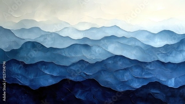 Obraz Serene blue mountain landscape with layered peaks under a soft sky, evoking tranquility and depth