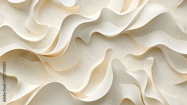 Fototapeta Soft undulating waves of creamy beige material creating a smooth, elegant texture for decor or design purposes indoors.