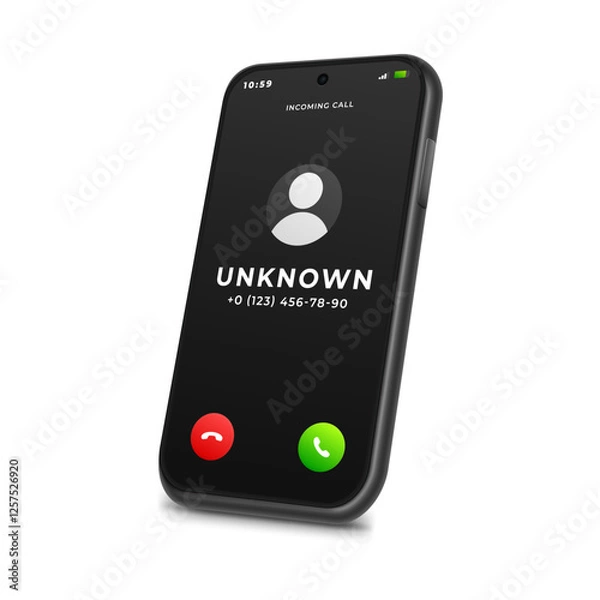 Fototapeta Realistic smartphone with unknown incoming call on screen, vector illustration