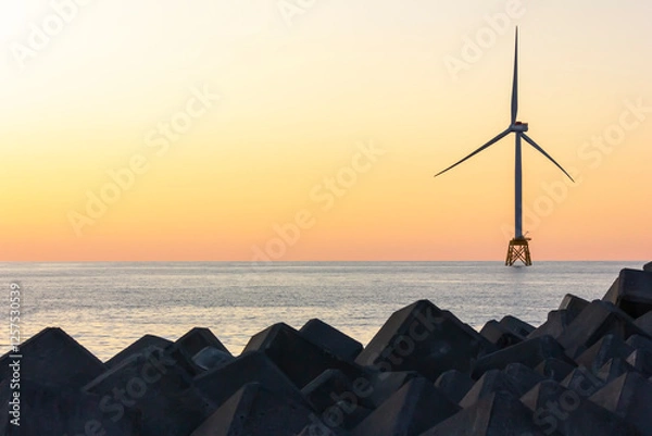 Obraz 石狩浜、洋上風力発電、