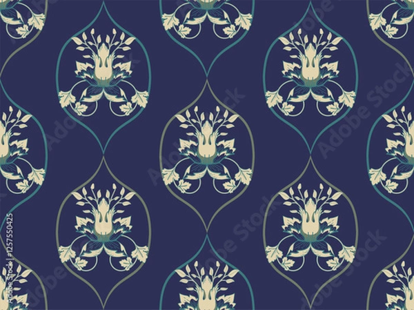 Fototapeta Seamless pattern in modern damask style for fabric, tapestry, wallpaper, wrapping paper.