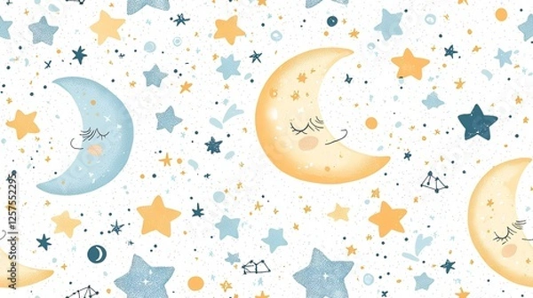 Obraz Sleepy moons and stars night sky pattern, perfect for children's textiles or nursery decor