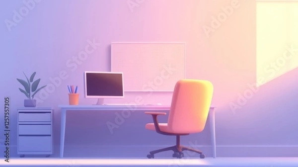 Fototapeta a modern office setup with computer and plant