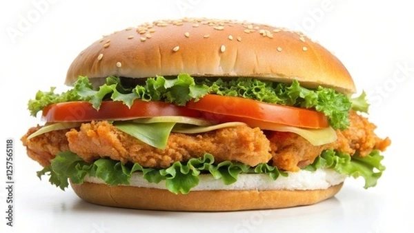 Fototapeta Crispy Chicken Burger on White Background