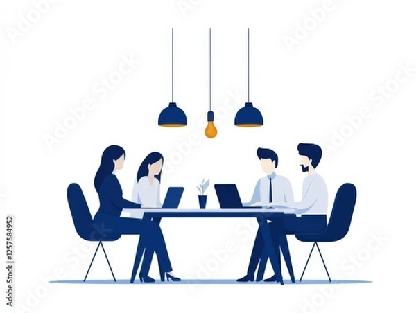 Obraz business team working on laptops around table