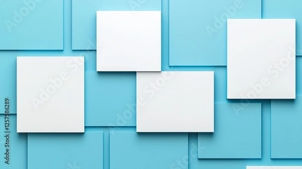 Fototapeta Innovative Tech Background featuring perfectly arranged glossy blocks with a blue hue, presented as a 3D render