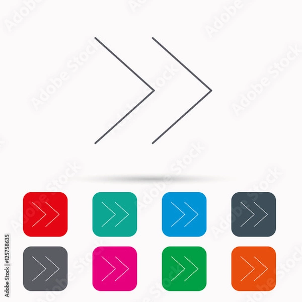Fototapeta Next arrow icon. Forward sign. Right direction symbol. Linear icons in squares on white background. Flat web symbols. Vector
