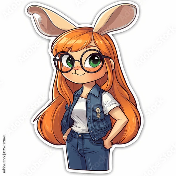Obraz Cute rabbit character with glasses and stylish outfit in a playful pose. Generative AI