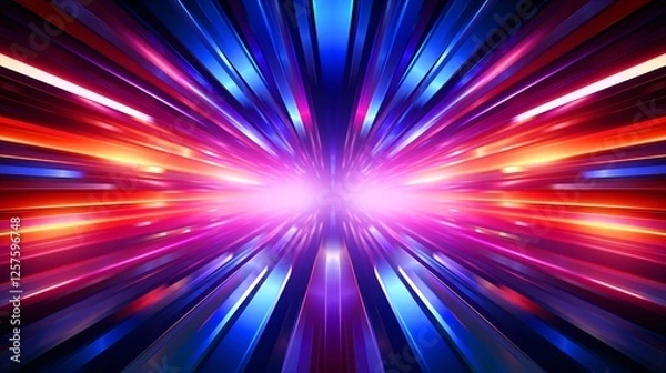 Obraz カラフルな光が放射状に並ぶスピード感のあるデジタル背景
