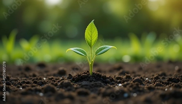 Obraz New Life: Fresh Sprout Emerging from Soil, Symbolizing Growth and Renewal
