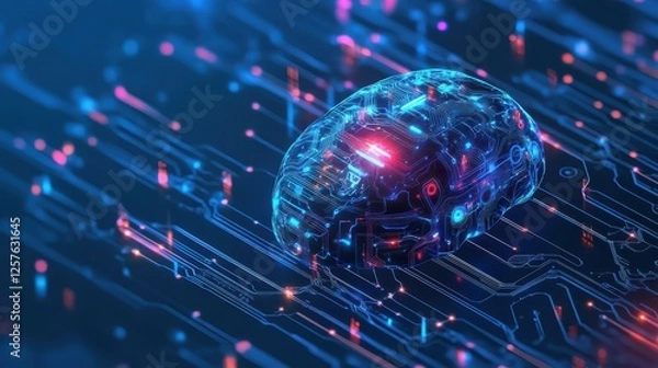 Fototapeta Abstract futuristic AI processing hub with realtime data visualization, machine learning, neural networks, futuristic tech