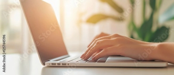 Fototapeta person typing on laptop keyboard