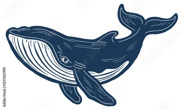 Fototapeta Vector illustration of a whale in vintage linocut style