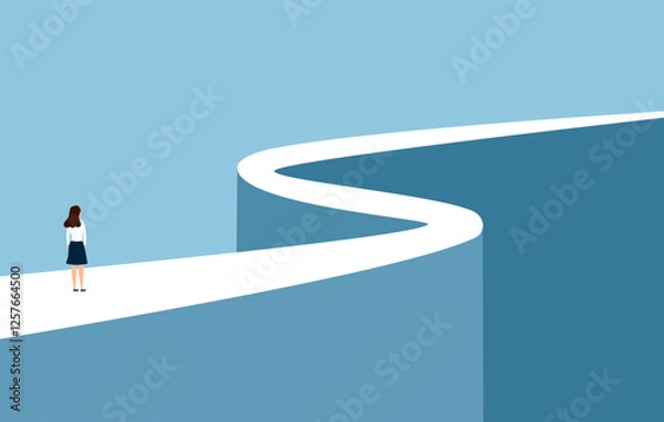Fototapeta Woman walking forward towards goal. Female standing in long way of opportunities and future career. Hope, job, motivation, future, business concept for banner design