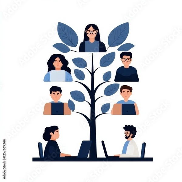 Fototapeta Remote Team Structure in Tree Illustration