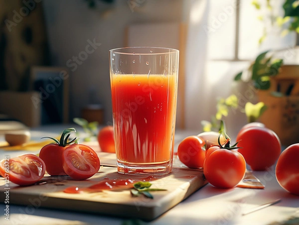 Fototapeta healthy breakfast with juice and fruits