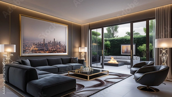 Fototapeta Modern Living Room Interior with ISO A Paper Size Poster Mockup – Elegant 3D Render Design