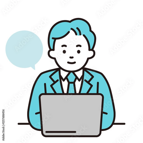 Fototapeta パソコンで仕事をする若い会社員　正面