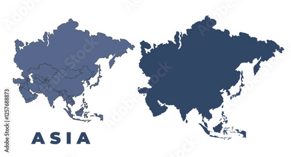 Fototapeta Asia flat and outline vector map set