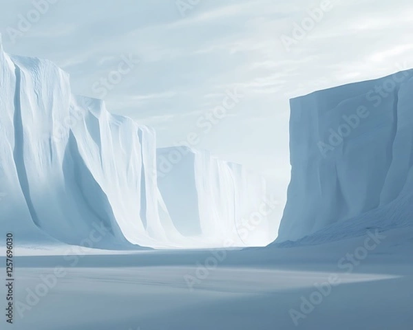 Fototapeta A wind-swept arctic landscape with towering glaciers and a pale blue sky
