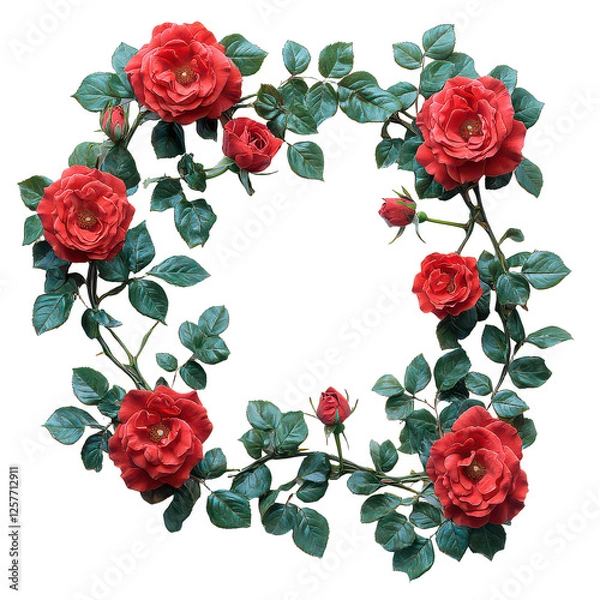 Fototapeta Frame of luxurious red roses in full bloom isolated on transparent background, PNG