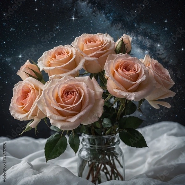 Obraz A soft and romantic rose bouquet in a starry field, with the white background making the colors pop.