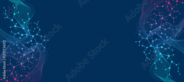 Obraz Molecular abstract structure and genetic engineering DNA. Healthcare and medicine background concept. Scientific research background. Wave flow. Innovation pattern. Vector illustration.