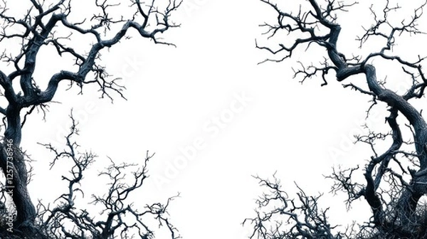 Fototapeta Dead trees frame, white background, design element