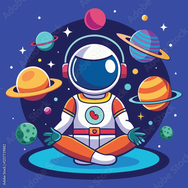 Fototapeta Meditating astronaut in space with planets