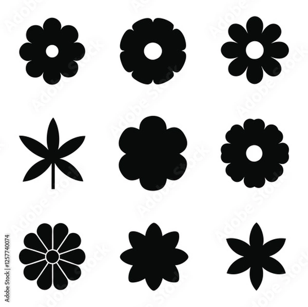 Fototapeta Flowers icon set. Flowers in flat style design. Various flower plant nature collection. Vector illustration.