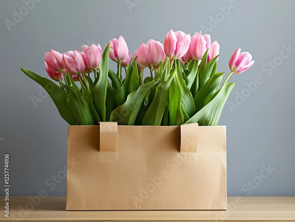 Fototapeta pink tulips in a bag