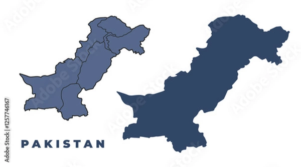 Obraz Pakistan flat and outline vector map set