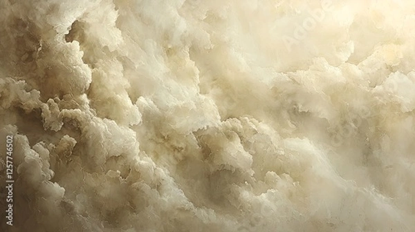 Fototapeta Abstract view of dense clouds, light beige, high contrast, artistic cloudscape, background use