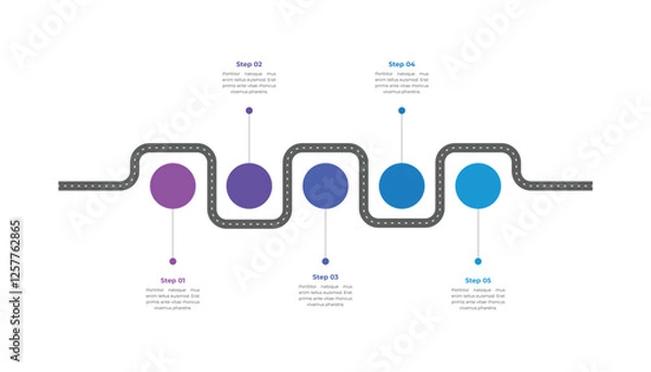 Fototapeta Route map infographic with 5 steps or process.