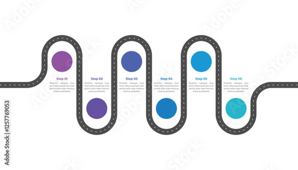 Fototapeta Roadmap infographic. 6 steps journey concept.
