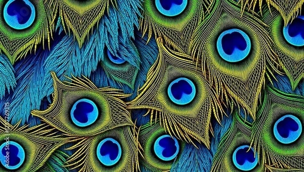 Fototapeta Iridescent Peacock Feather Texture with Vibrant Colors background