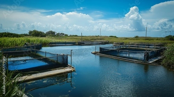 Obraz Fish Farming in a Natural Landscape