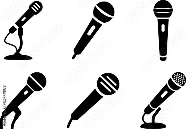 Obraz Vector microphone silhouette icon set