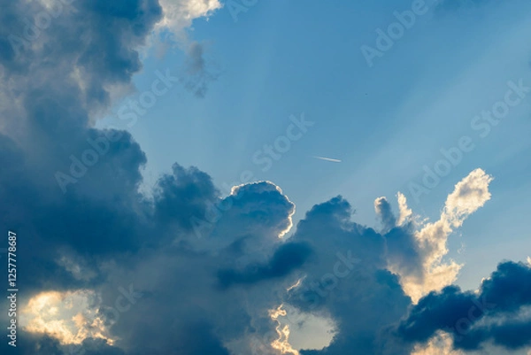 Obraz 夕方の空と飛行機雲