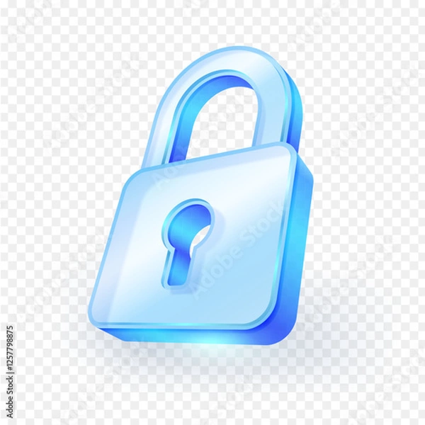 Fototapeta 3D glass key lock icon. Privacy Symbol, security, technology isolated on white background. Vector illustration file.