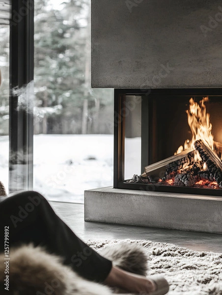 Obraz relaxing in the winter by the fireplace