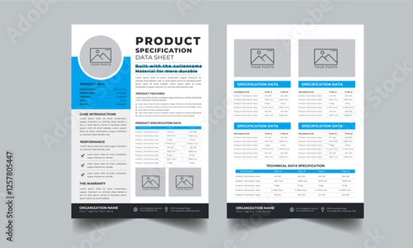 Obraz Product Specification Data Sheet, Technical Data Sheet layout template With 2 Style design concept