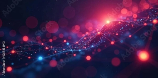 Fototapeta Abstract glowing network, digital nodes and lines, design, yellow, data