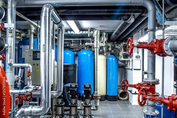 Obraz Thermal power plant piping at modern factory