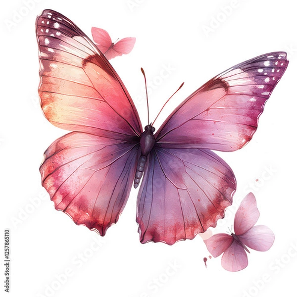 Fototapeta pink butterflies in watercolor style isolated on transparent background
