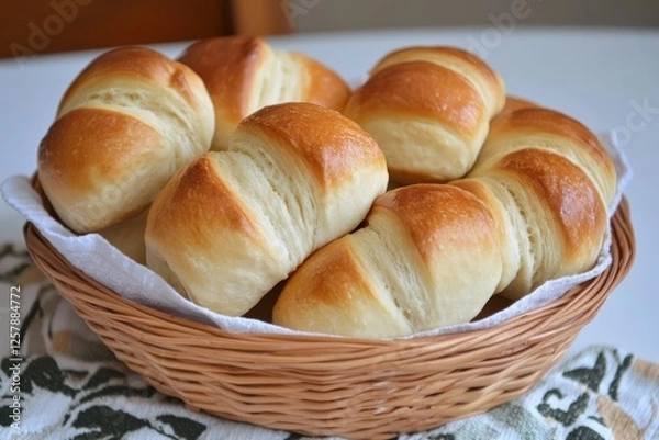 Fototapeta Appetizing Baked Crescent Rolls in a Basket - Flaky and Delicious
