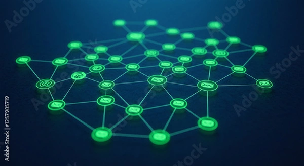Obraz Green email icons connected in an abstract digital network